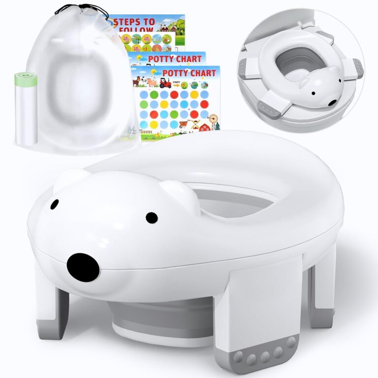 Bunwag Potty Training Toilet for Toddlers, 2 in 1 Potty Training Seat with Training Charts, Safety Locks & Polar Bear Design (12 Months+)