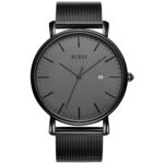 BUREI Men's Fashion Minimalist Wrist Watch Analog Date with Stainless Steel Mesh Band