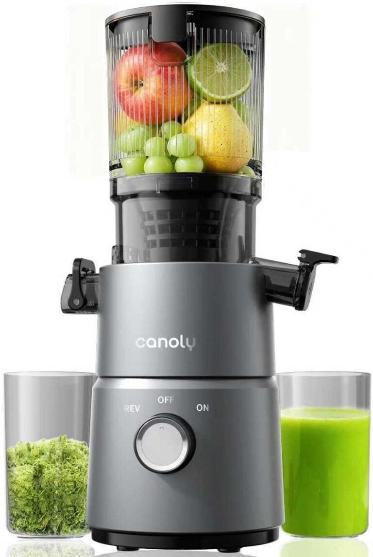Canoly C03 Cold Press Juicer, 4.5" Wide Feed Chute Juicer Machine with 200W AC Motor, Fit Whole Vegetables & Fruits, 2-in-1 Strainer (Juice & Nut Milk Maker), Space-saving, Easy...