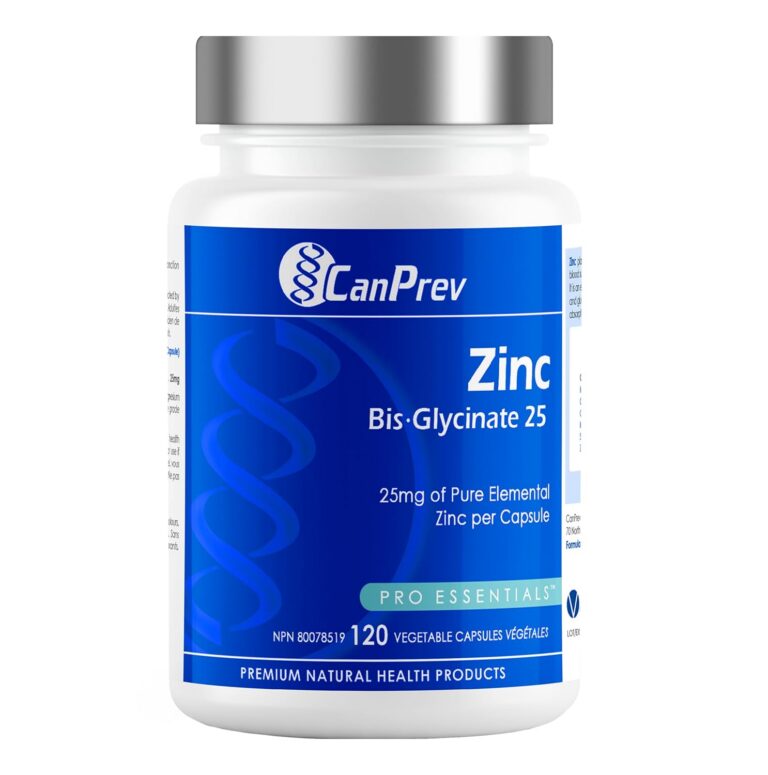 CanPrev Zinc Bis-Glycinate 25mg, 120 Capsules 120-Day Supply - High Absorption Zinc Glycinate Supplement - Elemental Zinc, Support Immune Function & Skin Vitality, Zinc...