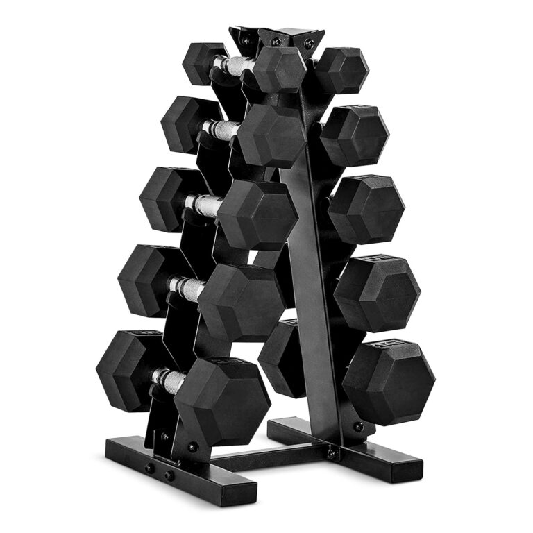 CAP Barbell Rubber Coated Dumbbell Weight Set with Vertical Rack | 150 lb, and 210 lb Options