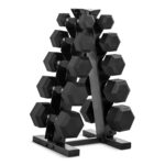 CAP Barbell Rubber Coated Dumbbell Weight Set with Vertical Rack | 150 lb, and 210 lb Options