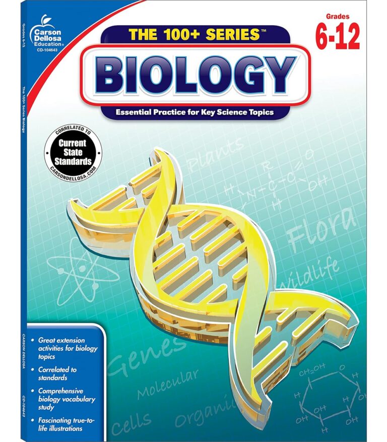 Carson Dellosa The 100 Series Biology Workbook, Science Book for Grades 6-12, Matter, Atoms, Genetics, Elements, and More, Classroom or Homeschool Curriculum (Volume 3)