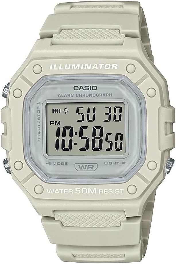 Casio Illuminator Alarm Chronograph Digital Sport Watch (Model W218HC-8A2V) (Light Gray), Light Gray, Chronograph,Digital