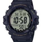 Casio Illuminator Extra Long Strap 10-Year Battery 100 M Water Resistant 5-Alarm w/Countdown Timer Men's Digital Watch, Black, AE-1500WHX-1AVCF, Black, Sport