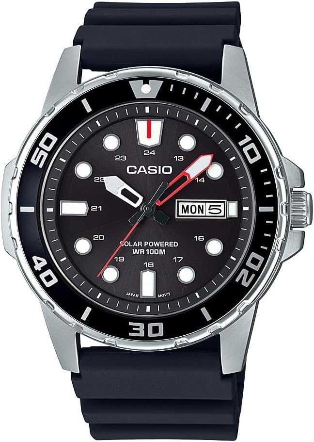 Casio Men’s Solar Powered Stainless Steel Quartz Resin Strap, Black, 22 Casual Watch (Model: MTP-S110-1AVCF)