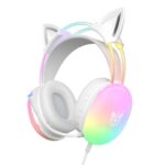 Cat Gaming Headsets with Microphone, PC Wired RGB Rainbow Gaming Headphones for PS4/PS5/MAC/Laptop, Lightweight Over-Ear Headphone, Stereo Surround, Auto-Adjust Headband