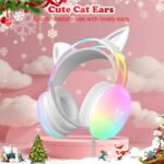 Cat Gaming Headsets with Microphone, PC Wired RGB Rainbow Gaming Headphones for PS4/PS5/MAC/Laptop, Lightweight Over-Ear Headphone, Stereo Surround, Auto-Adjust Headband
