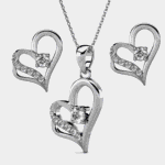 Cate & Chloe Kara 18k White Gold Plated Silver Heart Jewelry Set with Swarovski Crystals for Women