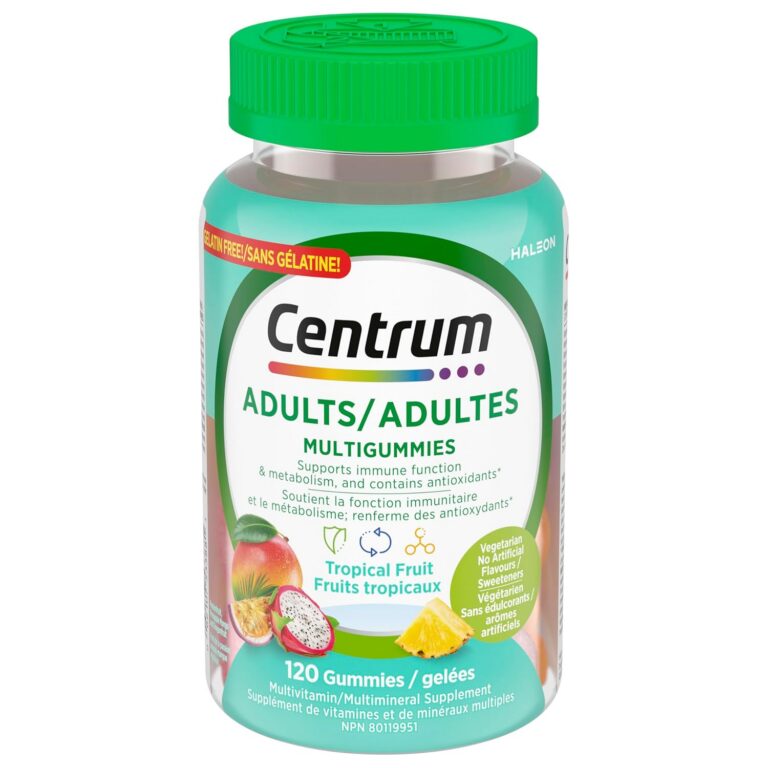 Centrum Adult MultiGummies Tropical Fruit Multivitamin and Multimineral Supplement, Pineapple-Mango, Dragonfruit, and Passionfruit Flavours, 120 count