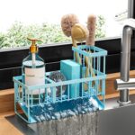 Cisily Blue Kitchen Sink Caddy Organzier with High Brush Holder, Sponge Holder for Sink, 304 Rustproof Stainless, Kitchen Countertop Soap Dispenser Organizer, Home Decor and...