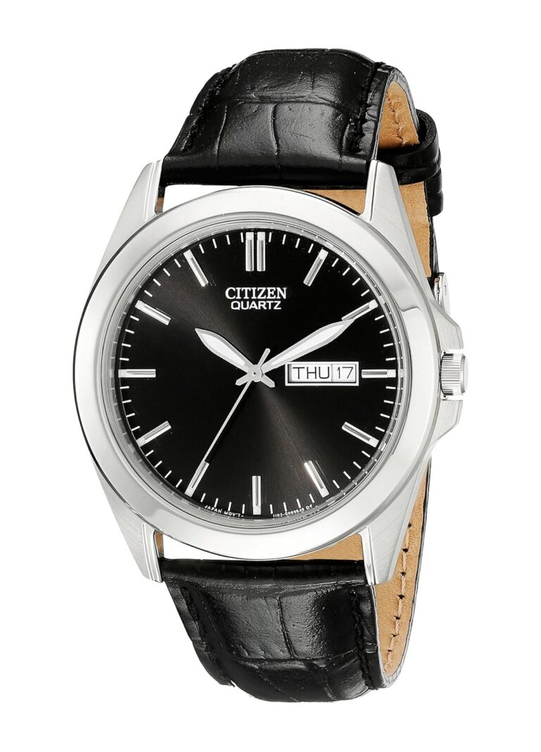 Citizen Quartz Men's Watch, Stainless Steel with Leather strap, Casual, Black (Model: BF0580-06E)