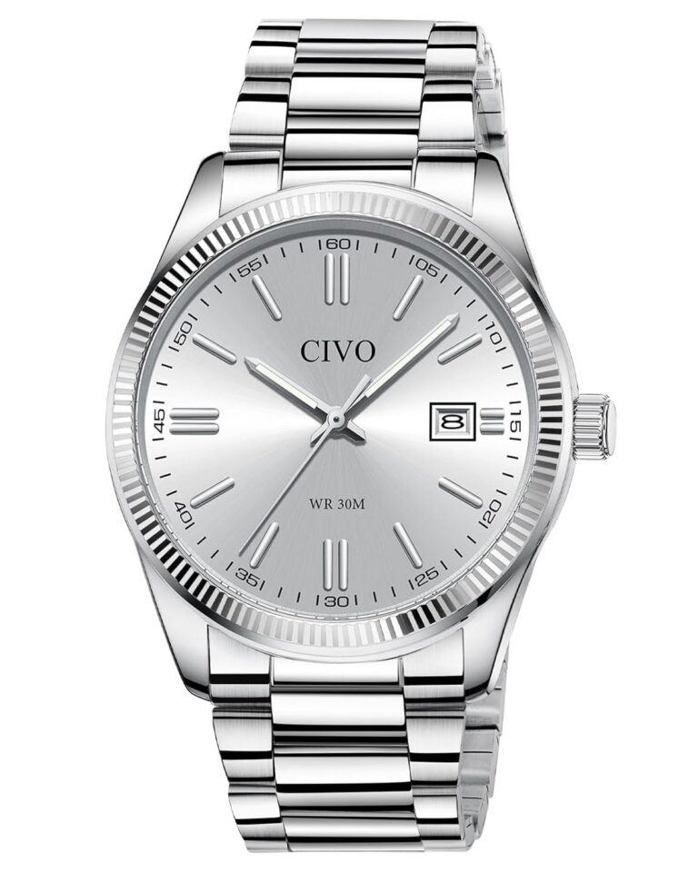 CIVO Mens Watches Stainless Steel: Silver Analog Classic Date Wrist Watch for Men - Waterproof Quartz Watches Fashion Gifts