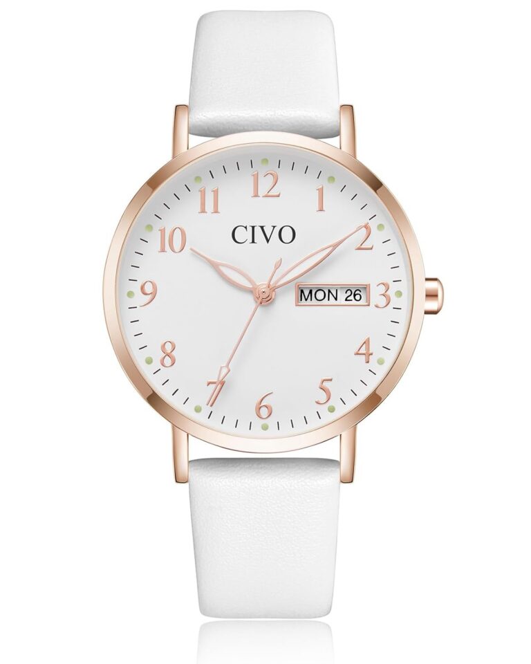 CIVO Womens Watch Leather White: Ladies Waterproof Analog Quartz Watch Fashion Simple Elegant Dress Womens Wrist Watches