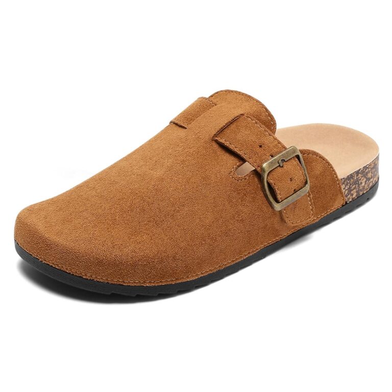 CKWLXQY Suede Clogs Women Unisex Leather Mules Men Soft Cork Footbed Adjustable Buckle Slip Closed Toe Sandals Potato Shoes with Arch Support
