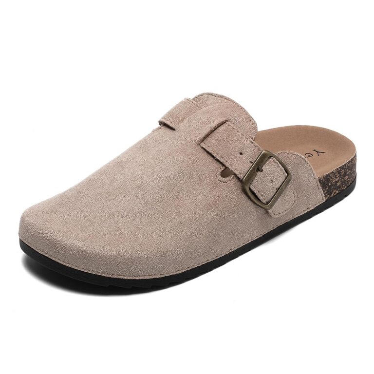 CKWLXQY Suede Clogs Women Unisex Leather Mules Men Soft Cork Footbed Adjustable Buckle Slip Closed Toe Sandals Potato Shoes with Arch Support