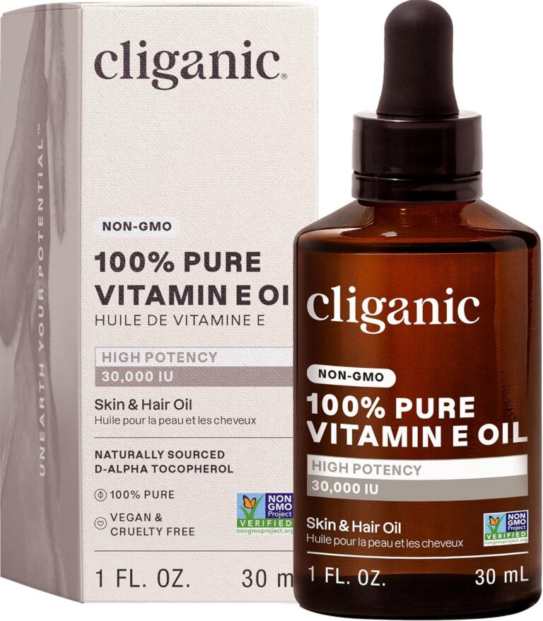 Cliganic 100% Pure Vitamin E Oil for Skin, Hair & Face - 30,000 IU, Non-GMO Verified | Natural D-Alpha Tocopherol
