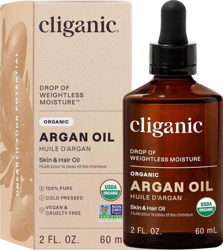 Cliganic Organic Argan Oil 60ml with Pump, 100% Pure - for Hair, Face & Skin