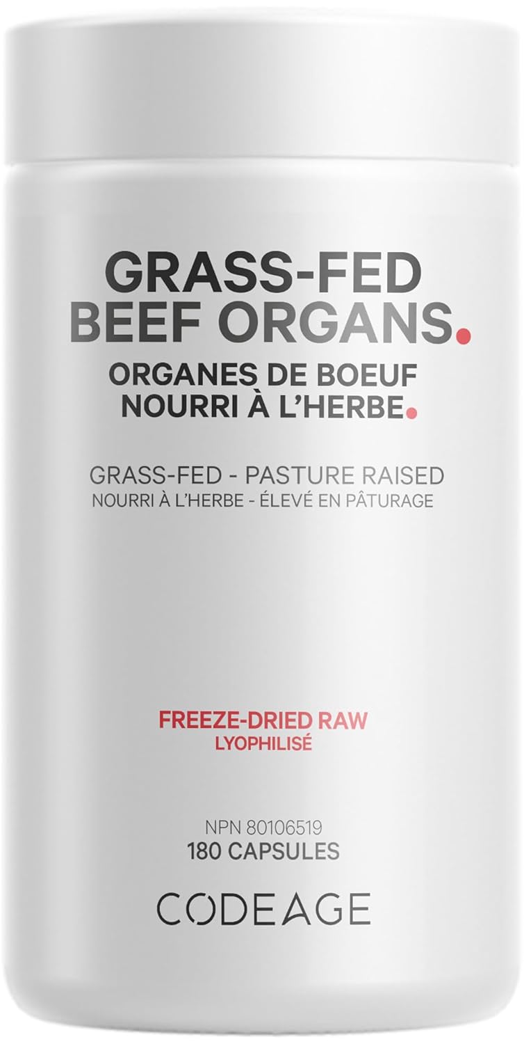 Codeage Grass Fed Beef Organs Supplement – Glandular Supplements - Freeze Dried, Non-Defatted, Desiccated Liver, Heart, Kidney, Pancreas & Spleen Bovine Pills – Beef Vitamins -...