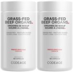 Codeage Grass Fed Beef Organs Supplement – Glandulars Supplements - Freeze Dried, Non-Defatted, Desiccated Liver, Heart, Kidney, Pancreas & Spleen Bovine Capsules - 2 Pack