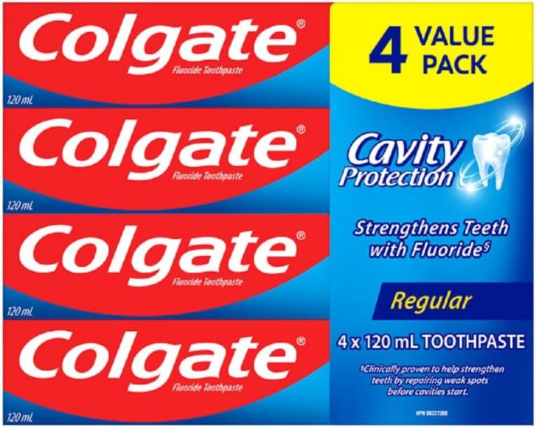 Colgate Cavity Protection Whitening Fluoride Toothpaste - Fresh Mint Taste - Strengthens Protects and Whitens Teeth - 4 Pack Bundle, 120mL
