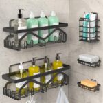 Coraje Adhesive Shower Caddy, 5-Pack Shower Shelves, Large Capacity Load Bearing 40 LBS Shower Organizer, No Drilling Shower Shelf, Rustproof Stainless Steel Bathroom Shower...