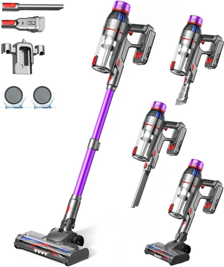 Cordless Stick Vacuum Cleaner: 550W Powerful Suction, LED Display, 55 Min Runtime, Anti-Tangle Brush, Rechargeable Battery, Lightweight for Home, Pet Hair, Hard Floors, Carpet