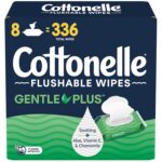 Cottonelle GentlePlus Flushable Wet Wipes with Aloe & Vitamin E, Adult Wet Wipes, 8 Flip-Top Packs, 42 Wipes per Pack (336 Total Flushable Wipes)