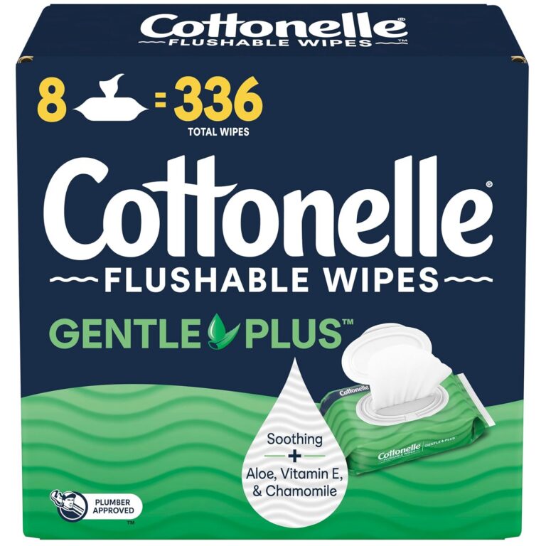 Cottonelle GentlePlus Flushable Wet Wipes with Aloe & Vitamin E, Adult Wet Wipes, 8 Flip-Top Packs, 42 Wipes per Pack (336 Total Flushable Wipes)