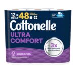 Cottonelle Toilet Paper, 12 Mega Rolls = 48 Regular Rolls, Ultra Comfort, Soft Bathroom Tissue, 244 Sheets per Roll, Packaging May Vary