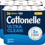 Cottonelle Toilet Paper, 36 Mega Rolls = 144 Regular Rolls (2 Packs of 18), Ultra Clean, Strong Bathroom Tissue, 284 Sheets per Roll, Packaging May Vary
