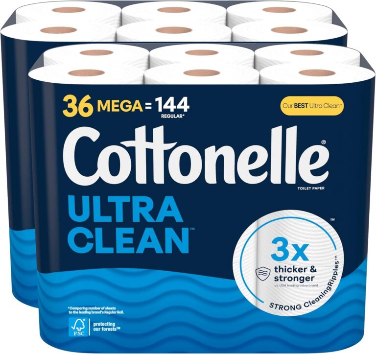 Cottonelle Toilet Paper, 36 Mega Rolls = 144 Regular Rolls (2 Packs of 18), Ultra Clean, Strong Bathroom Tissue, 284 Sheets per Roll, Packaging May Vary