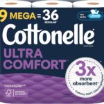 Cottonelle Toilet Paper, 9 Mega Rolls = 36 Regular Rolls, Ultra Comfort, Soft Bathroom Tissue, 244 Sheets per Roll, Packaging May Vary
