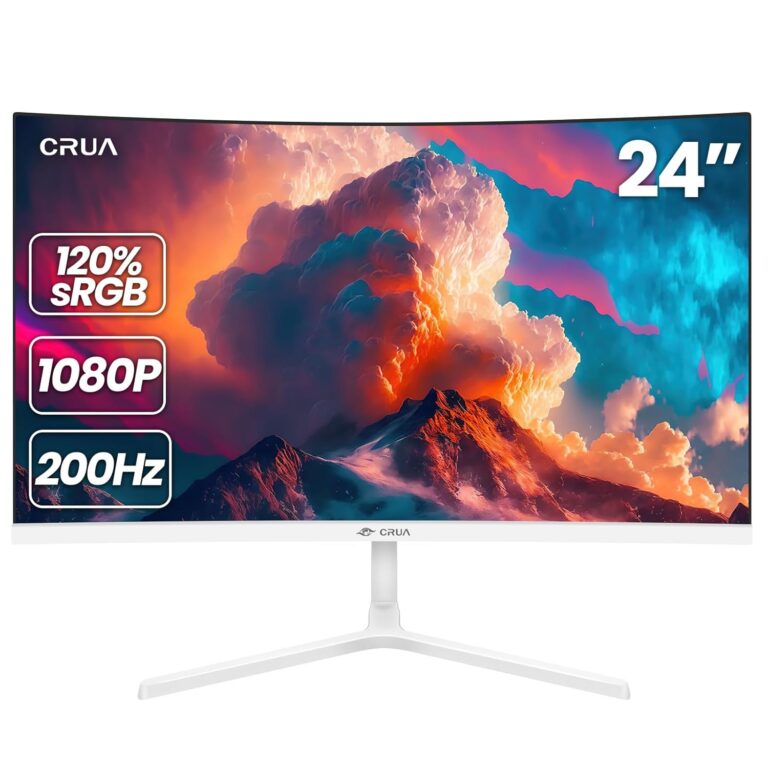 CRUA 24 Inch Curved Gaming Monitor 200Hz, FHD 1080P 120% sRGB White Computer Monitor, Support AMD freesync, Low Motion Blur, Eye Care,Wall Mountable/Tilt...