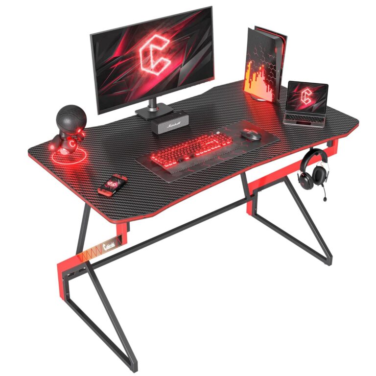CubiCubi Simple Gaming Desk Z Shaped 40 inch Gamer Workstation, Home Computer Carbon Fiber Surface Gaming Desk PC Table with Headphone Hook