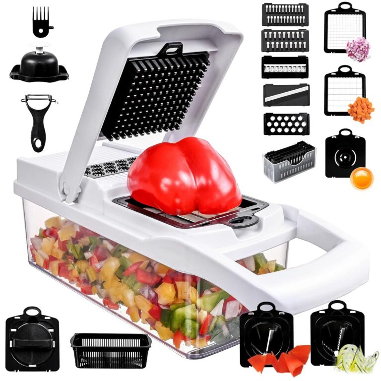 Cukitish Veggie Slicer Chopper Dicer and Cutter Multifunctional 17-in-1 Vegetable Mandoline Chopper with Container, 11 Interchangable Blades, Drain Strainer, Cleaning Brush,...