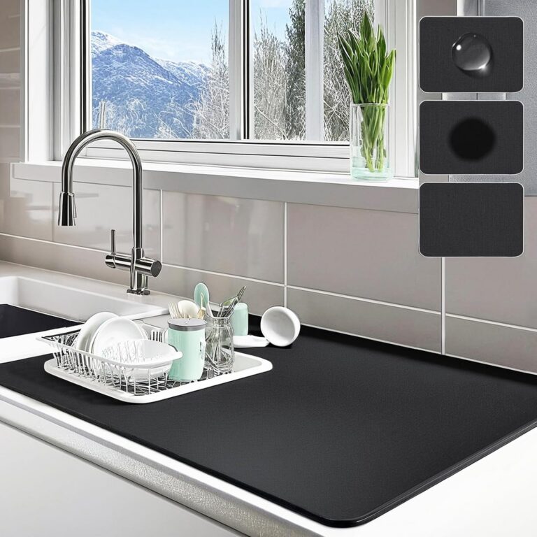 Dish Drying Mat for Kitchen Counter, Super Absorbent Dish Drying Pad, Diatomite Coffee Mat Heat Resistant Mat with Anti-Slip Rubber Backed (Black, 40 L x 30 W cm)