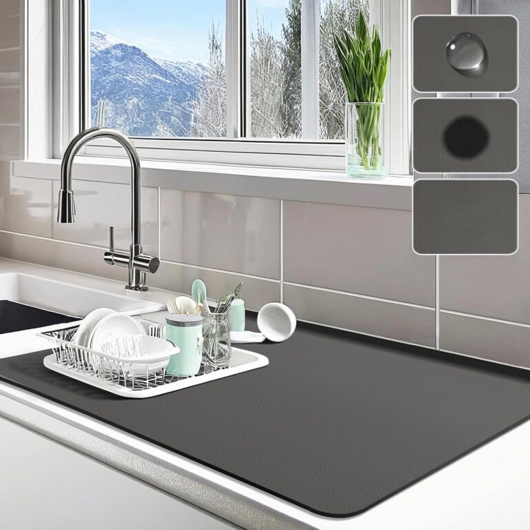 Dish Drying Mat for Kitchen Counter, Super Absorbent Dish Drying Pad, Diatomite Coffee Mat Heat Resistant Mat with Anti-Slip Rubber Backed (Dark Grey, 40 L x 30 W cm)