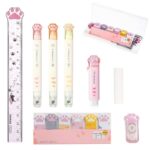DJFOG 9-Piece Charming Cat Paw School Essentials Set - Complete Kawaii Stationery Collection for Students - Adorable Start-Up Kit - Ideal Gift for Girls
