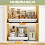 DOMNIU 2 Pack Pull Out Cabinet Organizers Expandable, Plastic Slide Out Drawers for Kitchen, Bathroom, Pantry, Under Sink Storage, Pull Out Drawers Fixed with Adhesive Nano Film...