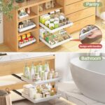 DOMNIU 2 Pack Pull Out Cabinet Organizers Expandable, Plastic Slide Out Drawers for Kitchen, Bathroom, Pantry, Under Sink Storage, Pull Out Drawers Fixed with Adhesive Nano Film...