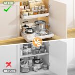 DOMNIU 2 Pack Pull Out Cabinet Organizers Expandable, Plastic Slide Out Drawers for Kitchen, Bathroom, Pantry, Under Sink Storage, Pull Out Drawers Fixed with Adhesive Nano Film...