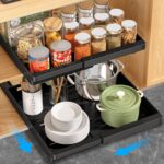 DOMNIU 2 Pack Pull Out Cabinet Organizers Expandable, Plastic Slide Out Drawers for Kitchen, Bathroom, Pantry, Under Sink Storage, Pull Out Drawers Fixed with Adhesive Nano Film...