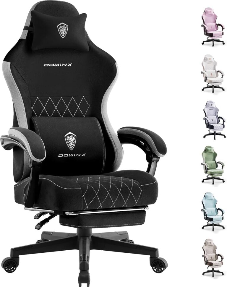 Dowinx Gaming Chair Fabric with Pocket Spring Cushion, Ergonomic Computer Chair with Footrest, Gamer Chair for Adults, Home Office Game Chair with Massage Lumbar Support(Gray...