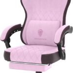 Dowinx Gaming Chair Fabric with Pocket Spring Cushion, Ergonomic Computer Chair with Footrest, Gamer Chair for Adults, Home Office Game Chair with Massage Lumbar Support, Pink...