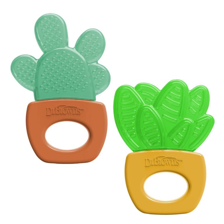 Dr. Brown’s AquaCool Water-Filled Teether, Cooling Teether Toy for Babies, Soothes Sore Gums, Cactus Shape, Green, BPA Free, 3m+ – 2 pack