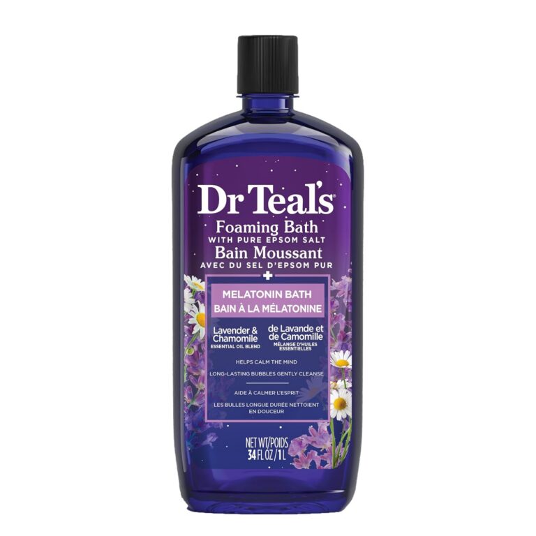 Dr Teal's Foaming Bath with Pure Epsom Salt, Melatonin Bath, Lavender & Chamomile Essential Oil Blend, 34 fl oz (Packaging May Vary)