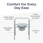 Drive Medical 11148-1 Folding Steel Bedside Commode Chair, Portable Toilet, Supports Bariatric Individuals Weighing Up To 350 Lbs, with 7.5 Qt. Bucket and 13.5 Inch Seat, Grey