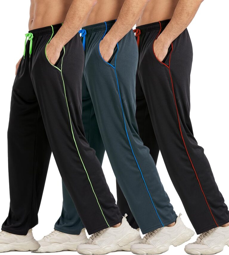 DWUGD'L 3Pack Men's Lightweight Sweatpants with Pockets Open Bottom Athletic Pants for Workout,Jogging,Gym,Running,Training