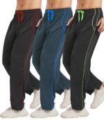 DWUGD'L 3Pack Men's Lightweight Sweatpants with Pockets Open Bottom Athletic Pants for Workout,Jogging,Gym,Running,Training